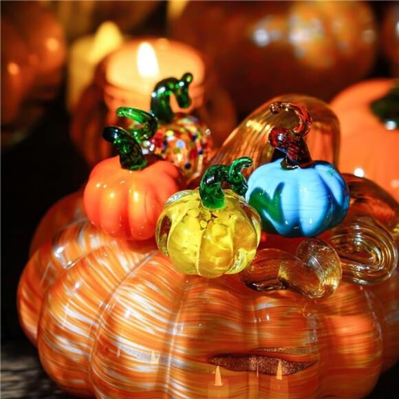 4pcs Blown Glass Pumpkin Mini Crystal Figurines, Multiple...